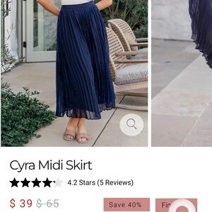Navy Pleated Midi Skirt